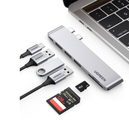 [Ugreen 60560 ] macbook pro air 2 cổng USB Type C Bộ chuyển đổi sang 3x Hub USB 3.0 + SD/TF + nguồn PD màu xám bằng nhôm